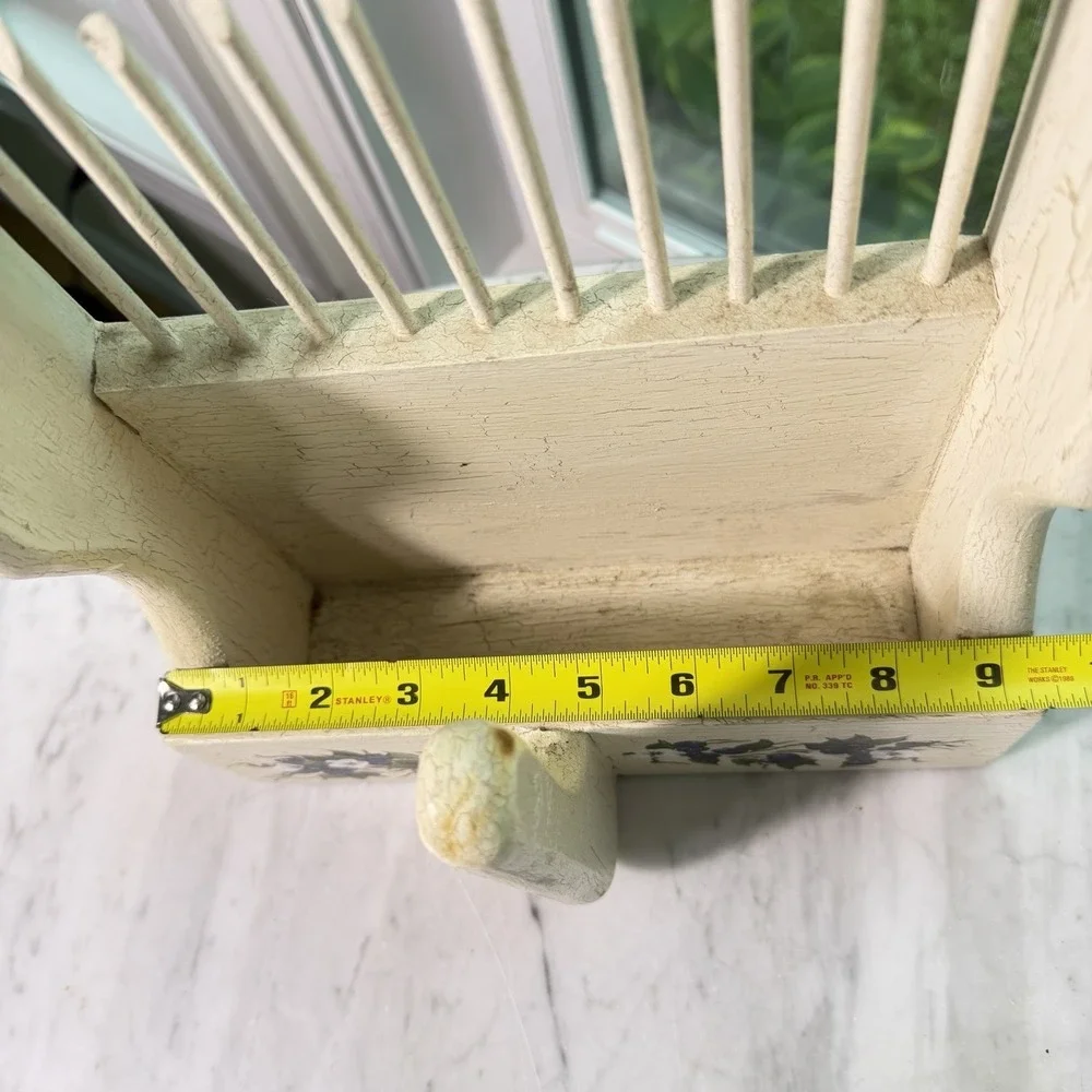 VTG 90s Wooden Crackle Painted Blueberry Scoop Rake Hand Picker Farmhouse White